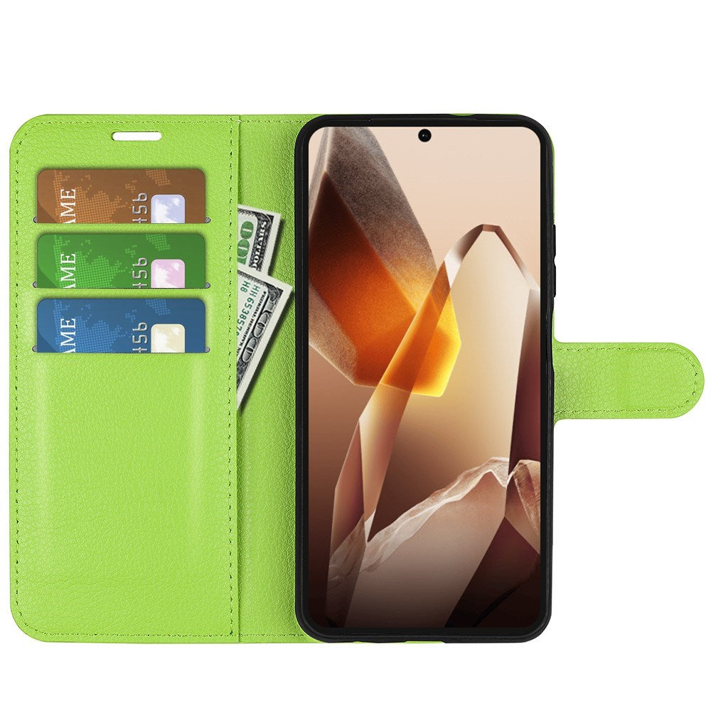 EIDERWOOD OnePlus 13 Læder Wallet Case med Litchi Tekstur og Stødabsorbering - Grøn