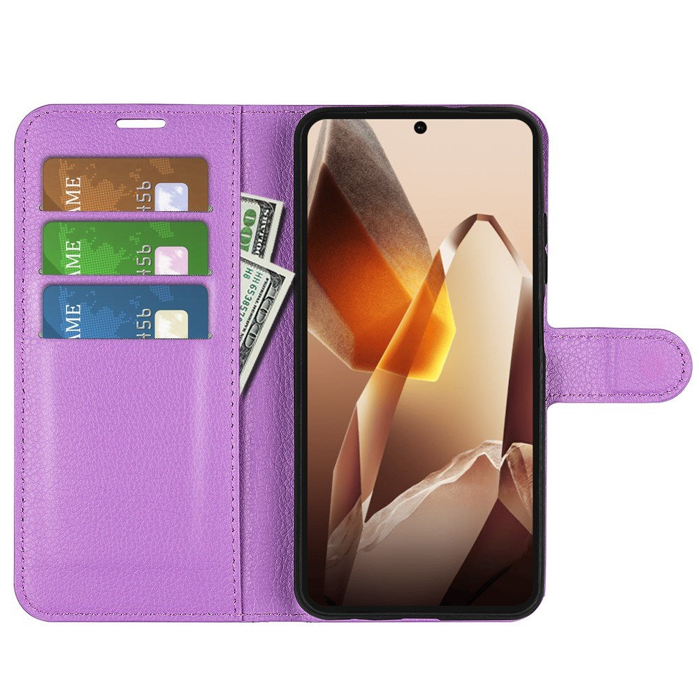 EIDERWOOD OnePlus 13 Læder Wallet Case med Litchi Tekstur og Stødabsorbering - Lilla