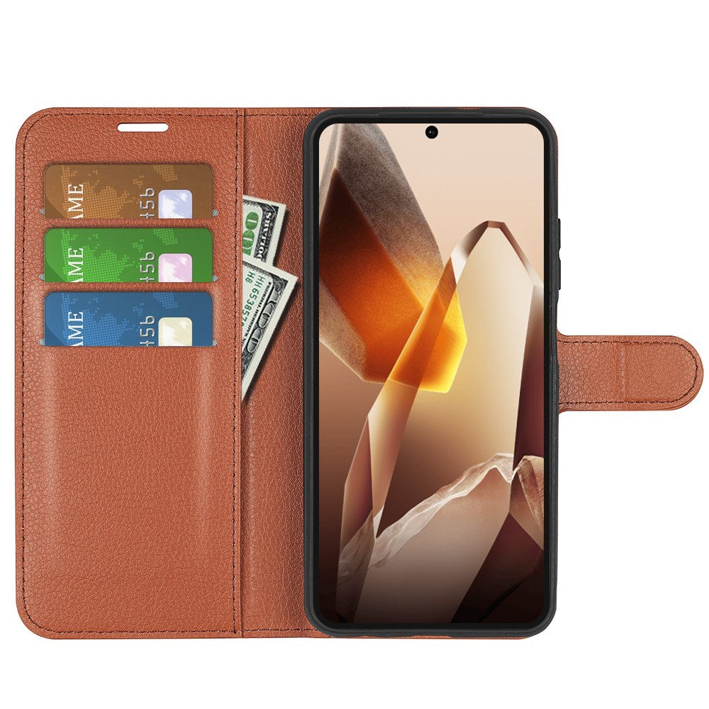 EIDERWOOD OnePlus 13 Læder Wallet Case med Litchi Tekstur og Stødabsorbering - Brun