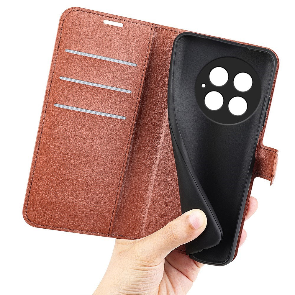EIDERWOOD OnePlus 13 Læder Wallet Case med Litchi Tekstur og Stødabsorbering - Brun