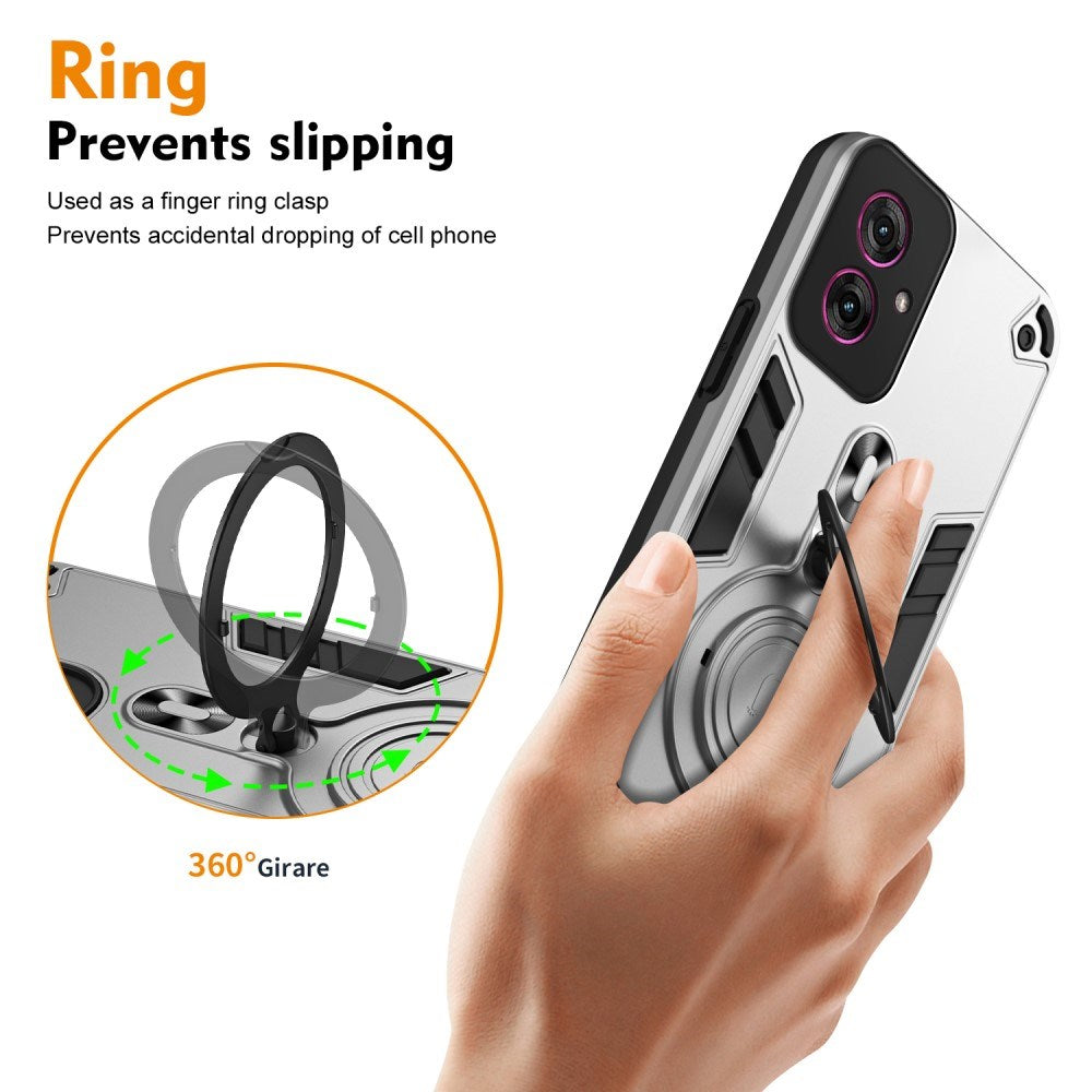 EIDERWOOD Motorola Moto G55 Hybrid Håndværker Cover m. Roterende Kickstand - Sølv
