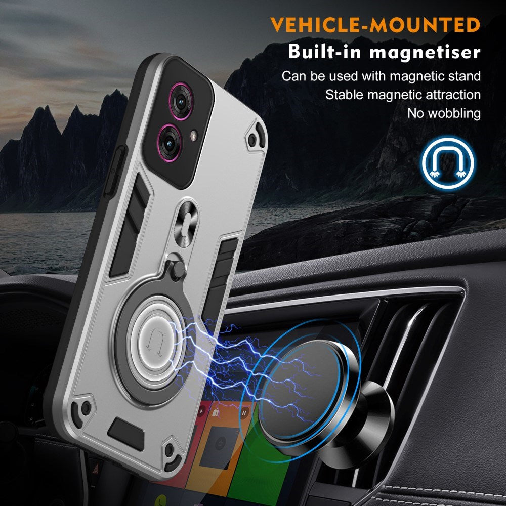 EIDERWOOD Motorola Moto G55 Hybrid Håndværker Cover m. Roterende Kickstand - Sølv