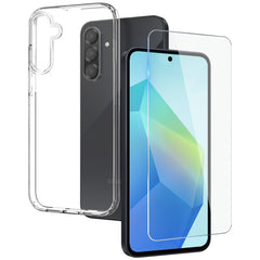 Samsung Galaxy A56 (5G) 2-i-1 Fleksibelt Plastik Cover & Hærdet Skærmbeskyttelsesglas - Gennemsigtig