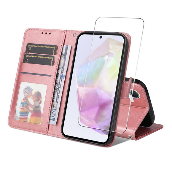 EIDERWOOD Samsung Galaxy A56 (5G) / A36 (5G) 2-i-1 Kunstlæder Flip Cover m. Skærmbeskyttelsesglas - Lyserød