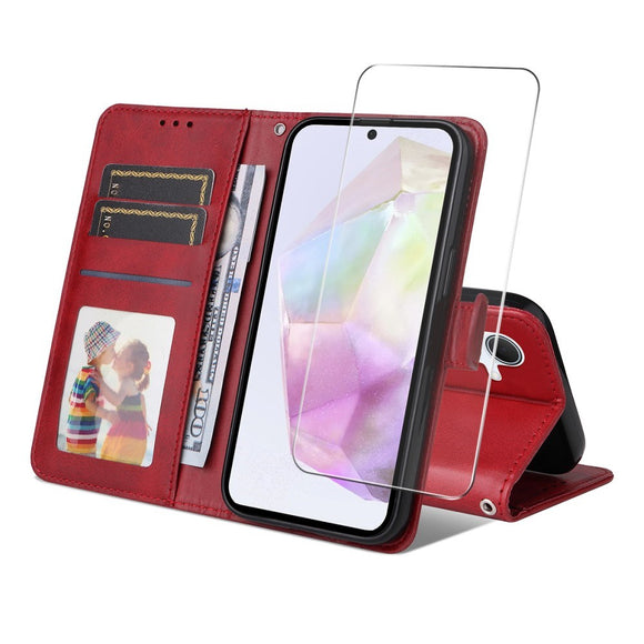 EIDERWOOD Samsung Galaxy A56 (5G) / A36 (5G) 2-i-1 Kunstlæder Flip Cover m. Skærmbeskyttelsesglas - Rød