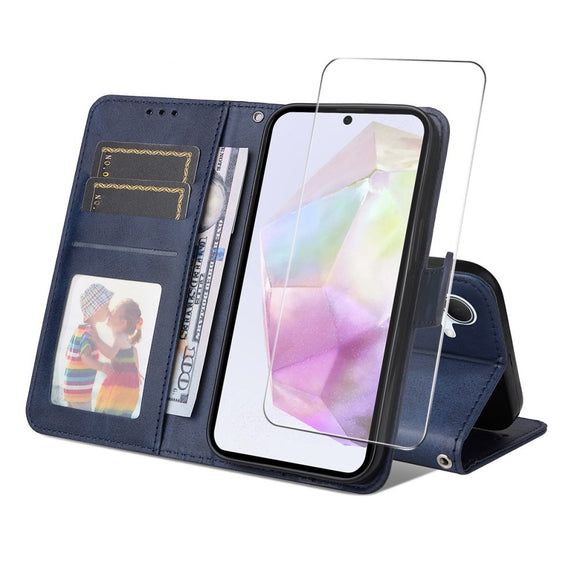 EIDERWOOD Samsung Galaxy A56 (5G) / A36 (5G) 2-i-1 Kunstlæder Flip Cover m. Skærmbeskyttelsesglas - Blå