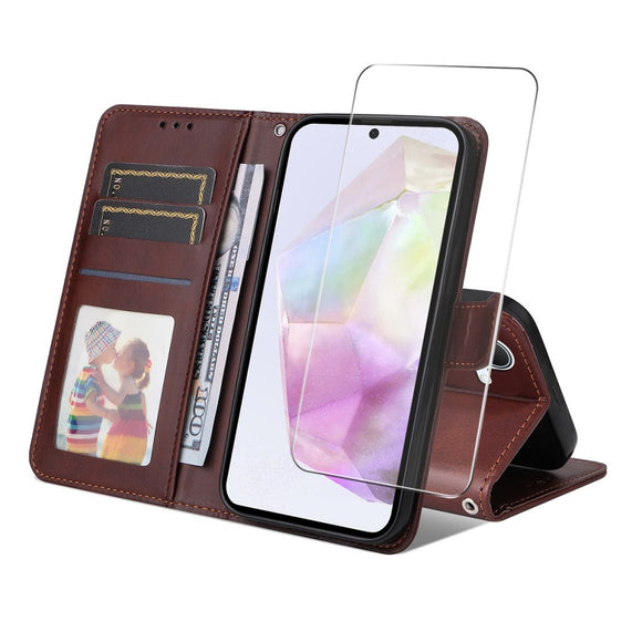 EIDERWOOD Samsung Galaxy A56 (5G) / A36 (5G) 2-i-1 Kunstlæder Flip Cover m. Skærmbeskyttelsesglas - Brun