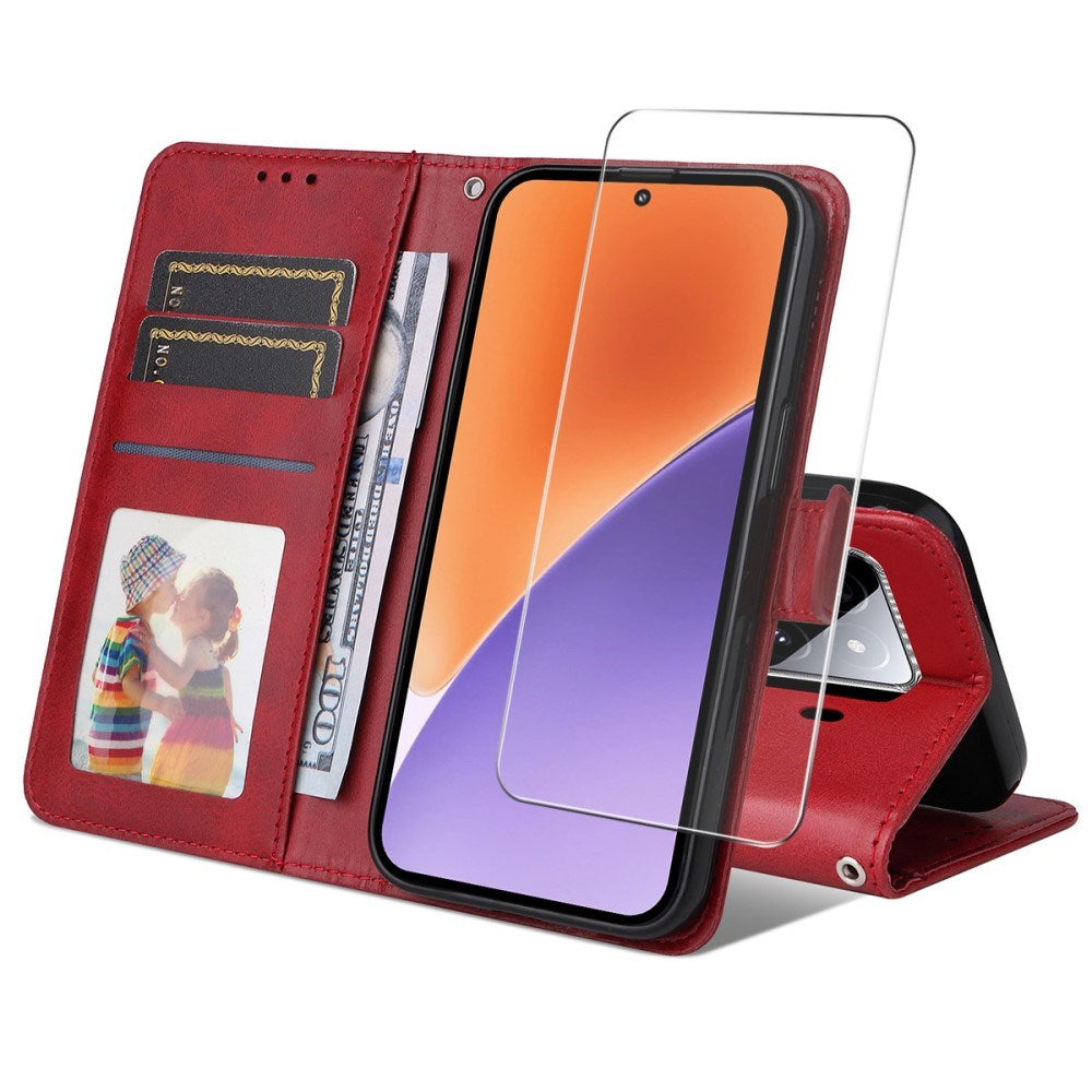 EIDERWOOD Xiaomi 15 Kunstlæder Flip Cover m. Strop & Skærmbeskyttelse - Rød