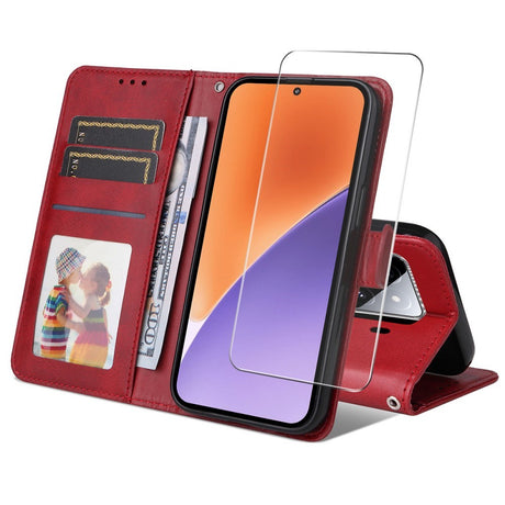 EIDERWOOD Xiaomi 15 Kunstlæder Flip Cover m. Strop & Skærmbeskyttelse - Rød