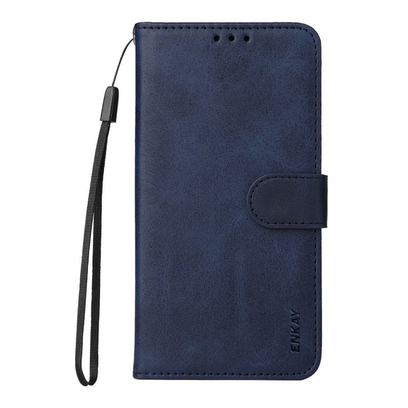 ENKAY iPhone 17e / 16e 2-i-1 Kunstlæder Flip Cover m. Skærmbeskyttelsesglas - Blå