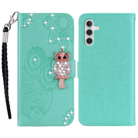 EIDERWOOD Samsung Galaxy S25 Kunstlæder Flip Cover m. Uglemotiv - Turkis