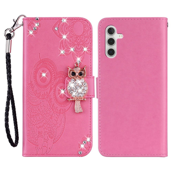EIDERWOOD Samsung Galaxy S25+ (Plus) Kunstlæder Flip Cover m. Uglemotiv - Lyserød
