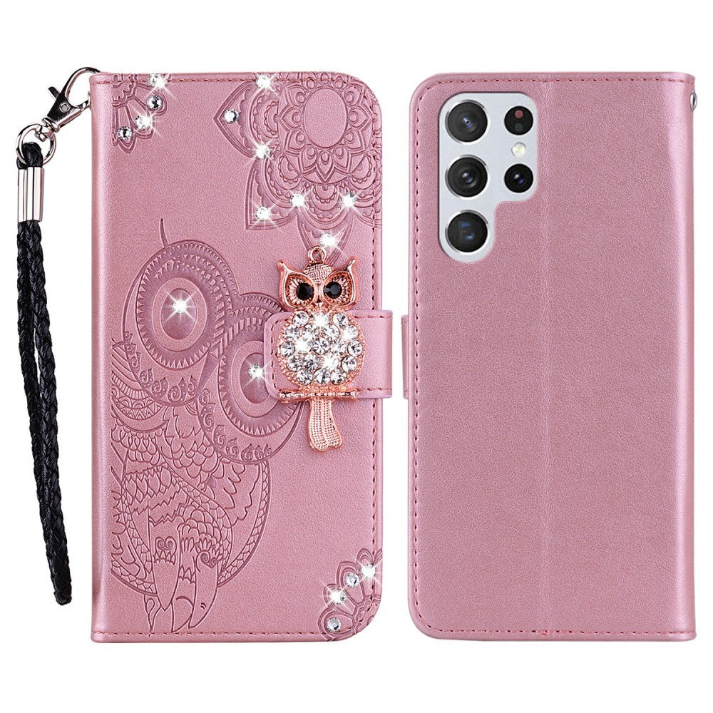 EIDERWOOD Samsung Galaxy S25 Ultra Kunstlæder Flip Cover m. Uglemotiv - Lyserød