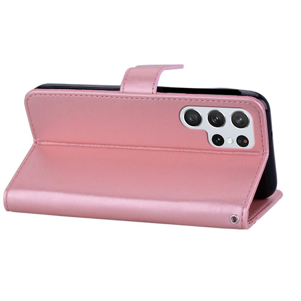 EIDERWOOD Samsung Galaxy S25 Ultra Kunstlæder Flip Cover m. Uglemotiv - Lyserød
