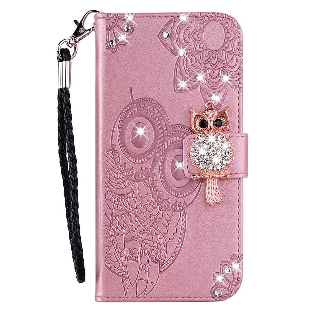 EIDERWOOD Samsung Galaxy S25 Ultra Kunstlæder Flip Cover m. Uglemotiv - Lyserød