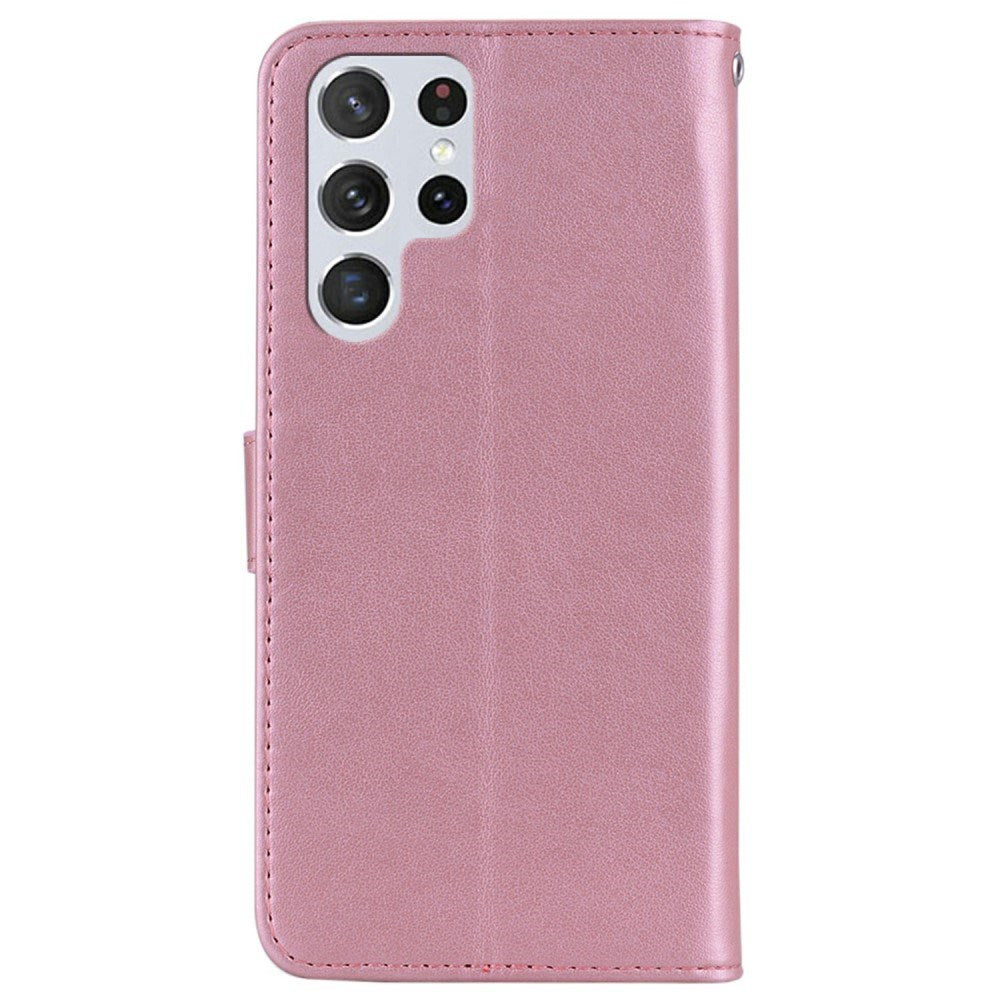 EIDERWOOD Samsung Galaxy S25 Ultra Kunstlæder Flip Cover m. Uglemotiv - Lyserød
