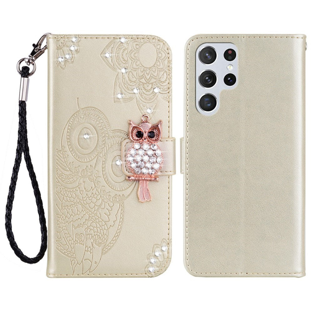 EIDERWOOD Samsung Galaxy S25 Ultra Kunstlæder Flip Cover m. Uglemotiv - Guld