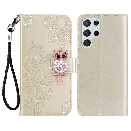 EIDERWOOD Samsung Galaxy S25 Ultra Kunstlæder Flip Cover m. Uglemotiv - Guld