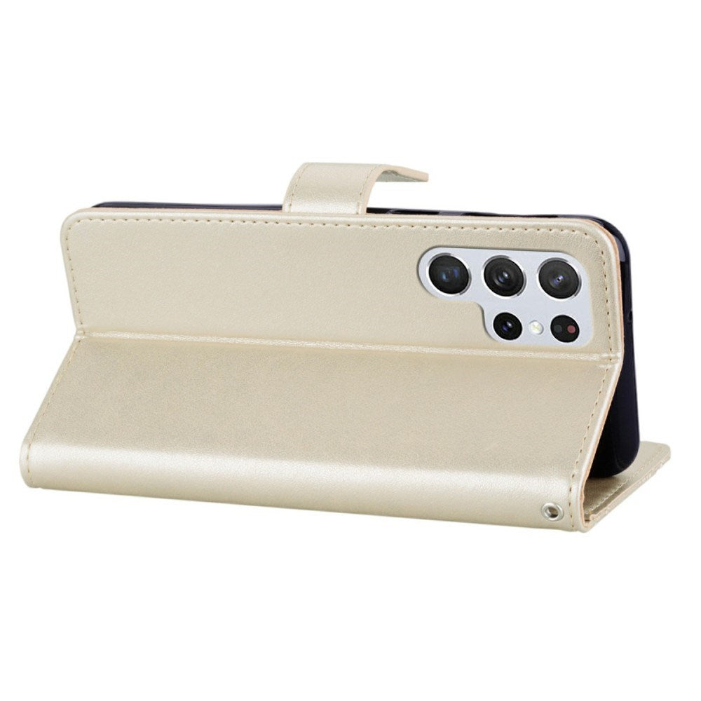 EIDERWOOD Samsung Galaxy S25 Ultra Kunstlæder Flip Cover m. Uglemotiv - Guld
