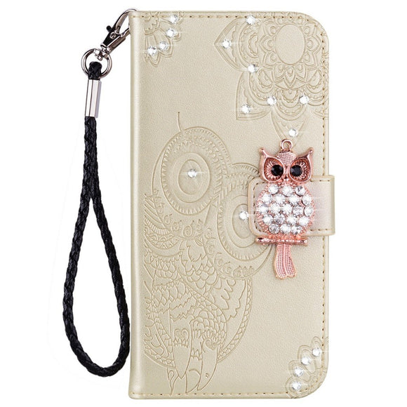 EIDERWOOD Samsung Galaxy S25 Ultra Kunstlæder Flip Cover m. Uglemotiv - Guld