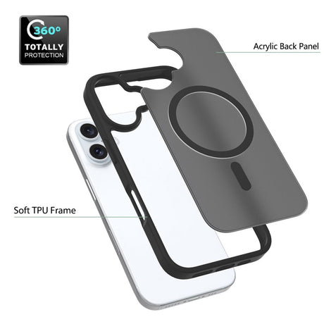EIDERWOOD iPhone 16 Mat Hybrid Cover - MagSafe Kompatibel - Sort / Gennemsigtig