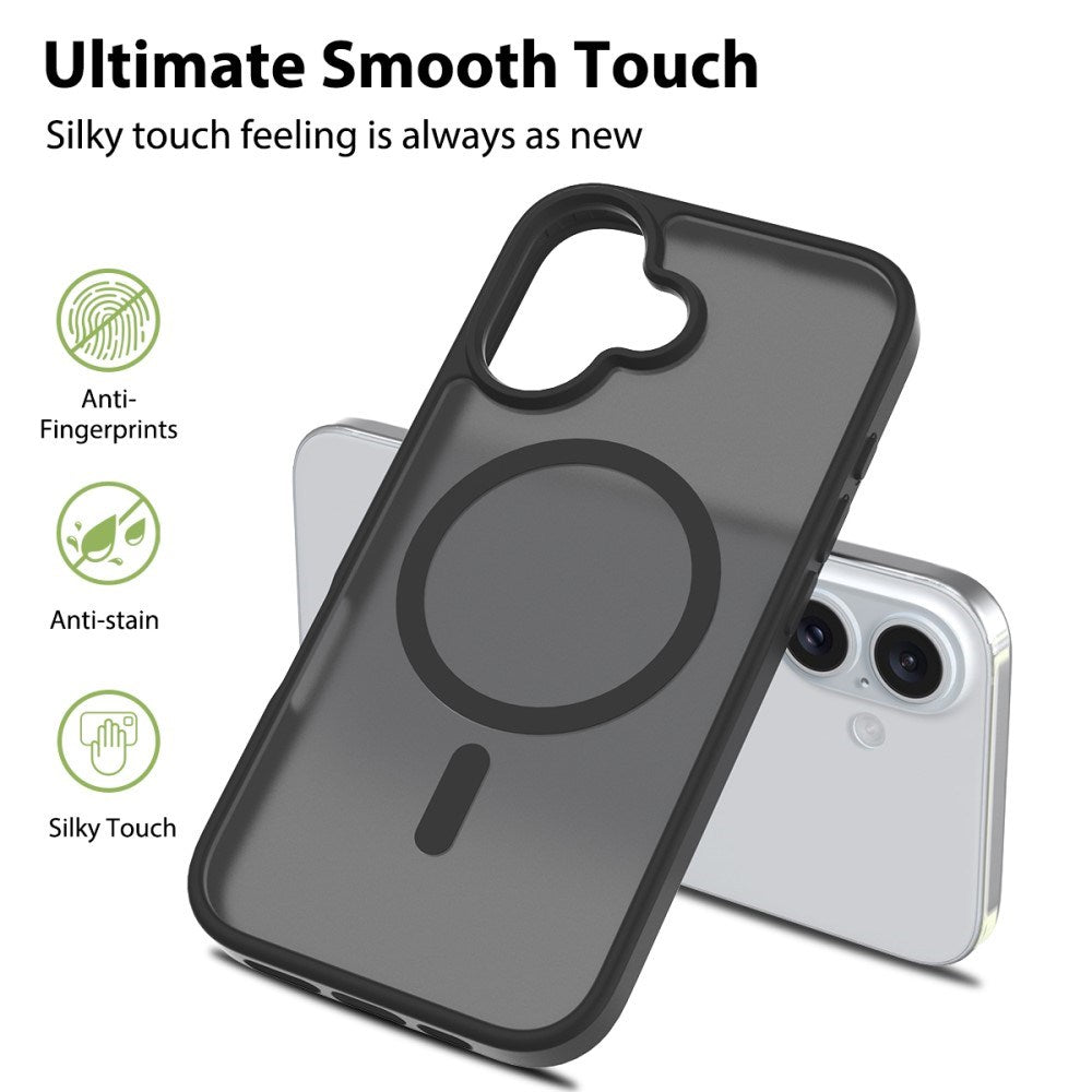 EIDERWOOD iPhone 16 Plus Mat Hybrid Cover - MagSafe Kompatibel - Sort / Gennemsigtig