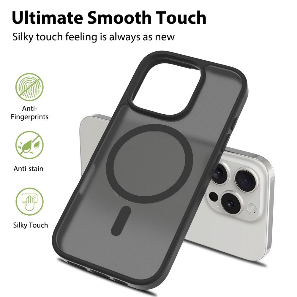 EIDERWOOD iPhone 16 Pro Mat Hybrid Cover - MagSafe Kompatibel - Sort / Gennemsigtig