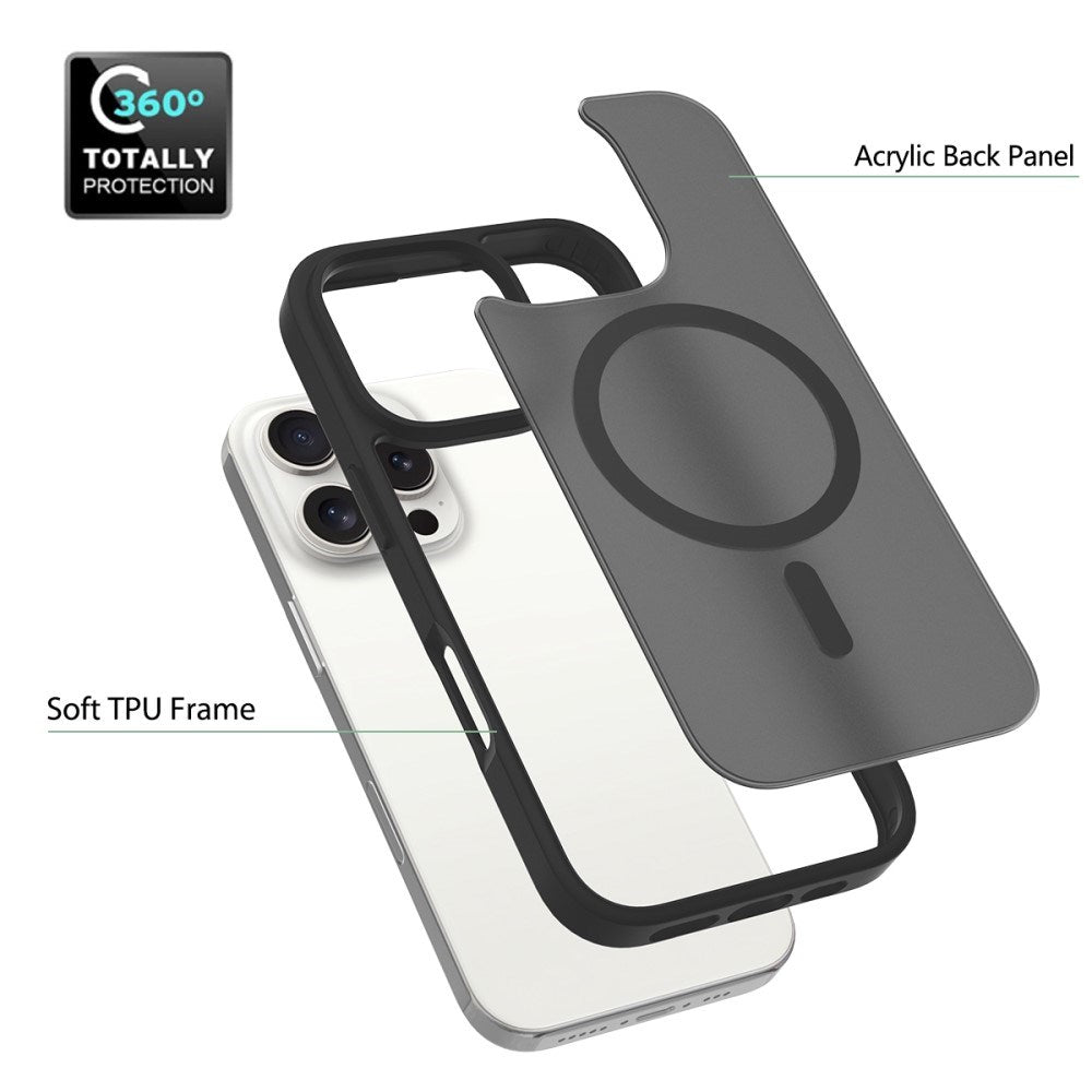 EIDERWOOD iPhone 16 Pro Max Mat Hybrid Cover - MagSafe Kompatibel - Sort / Gennemsigtig