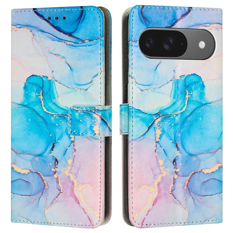 EIDERWOOD Google Pixel 10 / 10 Pro / 9 / 9 Pro Marmor Kunstlæder Flip Cover m. Strop - Lyserød / Grøn
