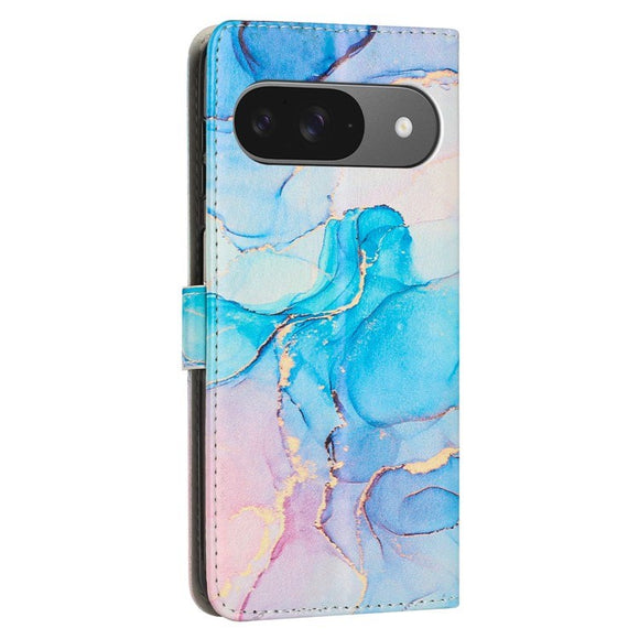 EIDERWOOD Google Pixel 10 / 10 Pro / 9 / 9 Pro Marmor Kunstlæder Flip Cover m. Strop - Lyserød / Grøn