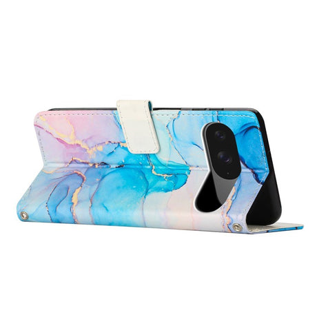 EIDERWOOD Google Pixel 10 / 10 Pro / 9 / 9 Pro Marmor Kunstlæder Flip Cover m. Strop - Lyserød / Grøn