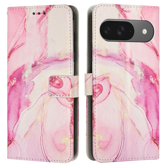 EIDERWOOD Google Pixel 10 / 10 Pro / 9 / 9 Pro Marmor Kunstlæder Flip Cover m. Strop - Rose Gold