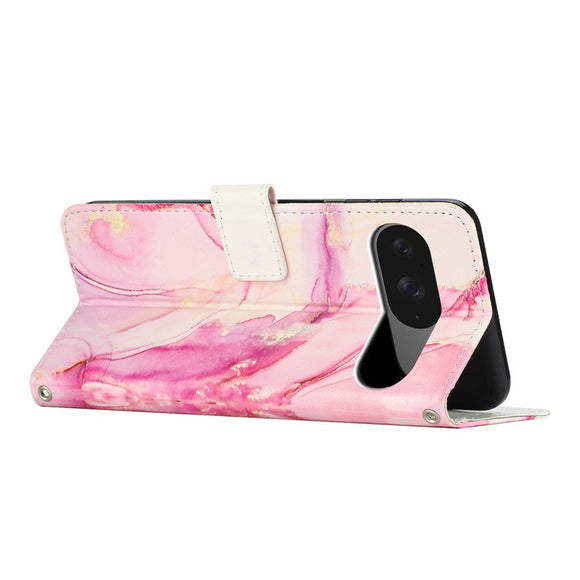 EIDERWOOD Google Pixel 10 / 10 Pro / 9 / 9 Pro Marmor Kunstlæder Flip Cover m. Strop - Rose Gold