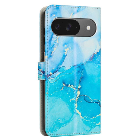 EIDERWOOD Google Pixel 10 / 10 Pro / 9 / 9 Pro Marmor Kunstlæder Flip Cover m. Strop - Blå / Grøn