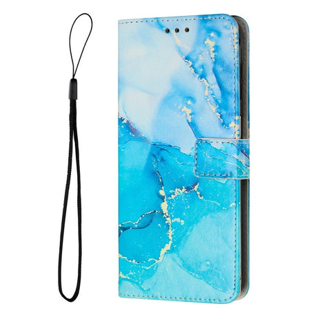 EIDERWOOD Google Pixel 10 / 10 Pro / 9 / 9 Pro Marmor Kunstlæder Flip Cover m. Strop - Blå / Grøn