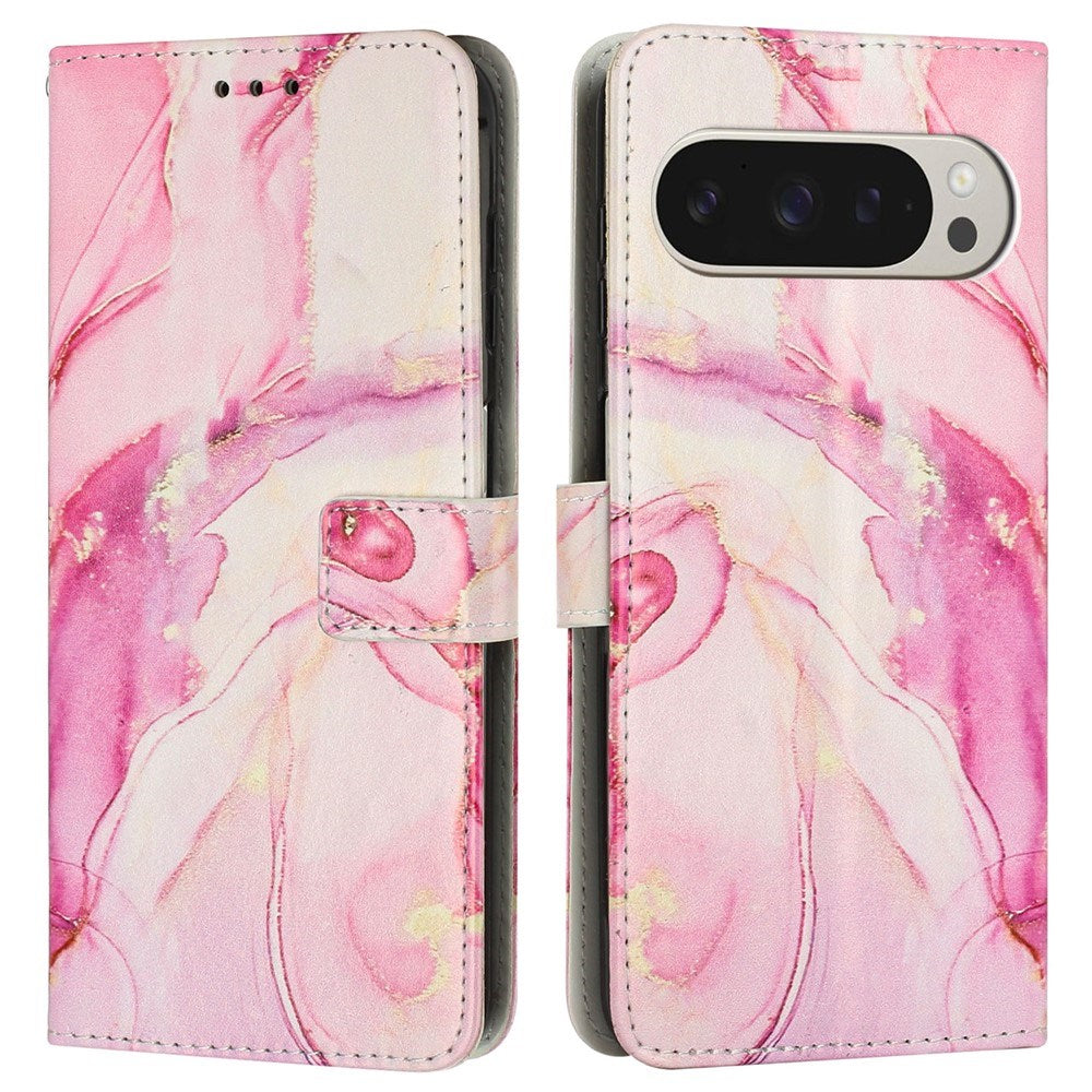 EIDERWOOD Google Pixel 10 Pro XL / 9 Pro XL Marmormønstret Kunstlæder Flip Cover m. Strop - Lyserød