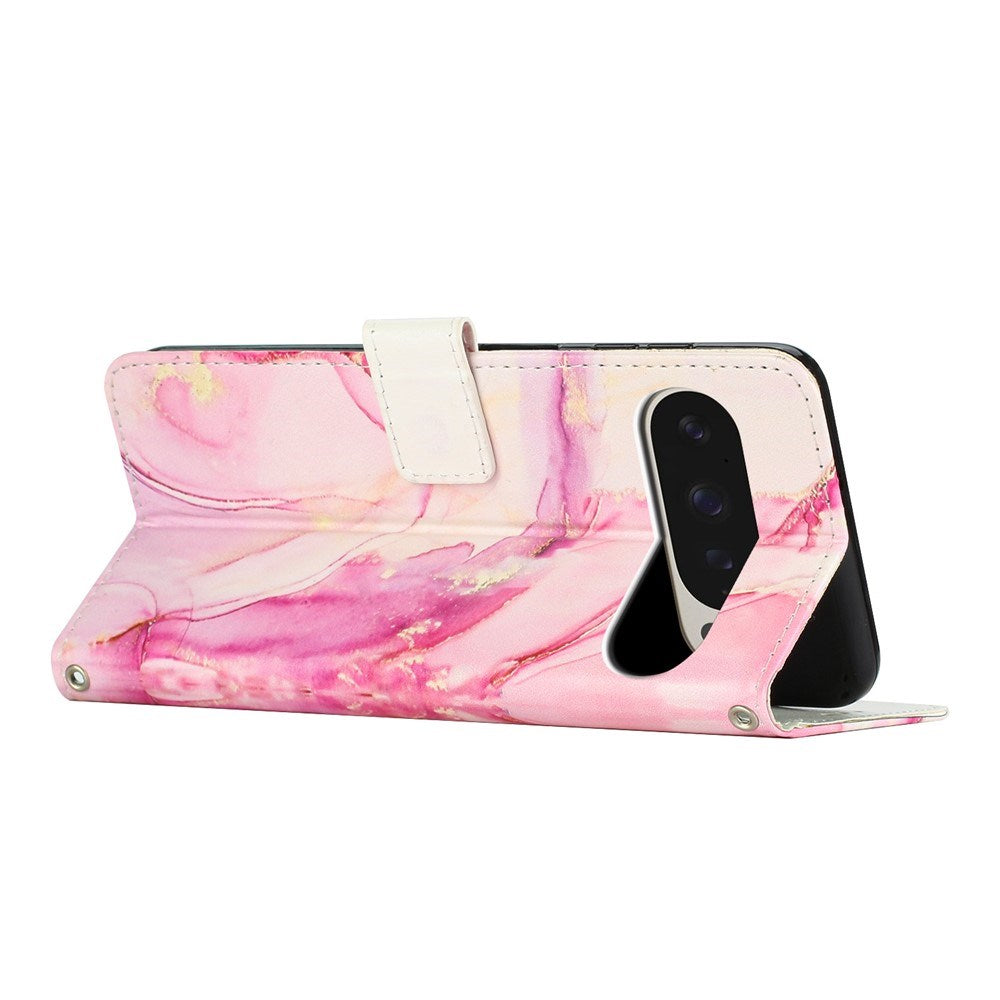 EIDERWOOD Google Pixel 10 Pro XL / 9 Pro XL Marmormønstret Kunstlæder Flip Cover m. Strop - Lyserød