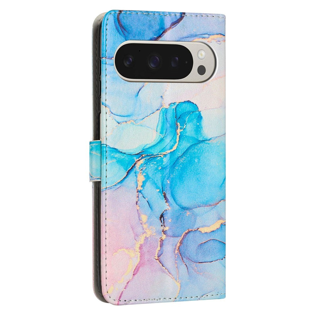 EIDERWOOD Google Pixel 10 Pro XL / 9 Pro XL Marmormønstret Kunstlæder Flip Cover m. Strop - Lyserød / Blå