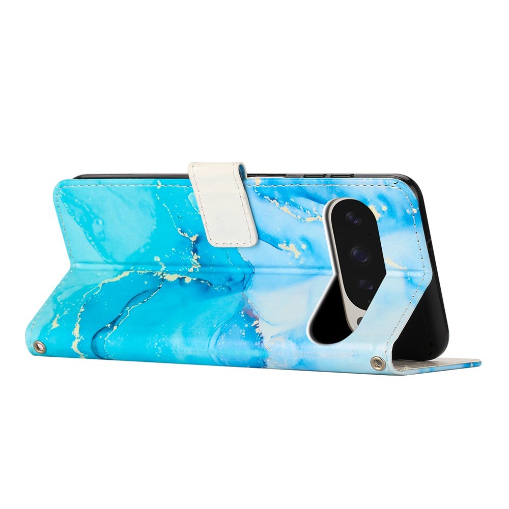 EIDERWOOD Google Pixel 10 Pro XL / 9 Pro XL Marmormønstret Kunstlæder Flip Cover m. Strop - Blå