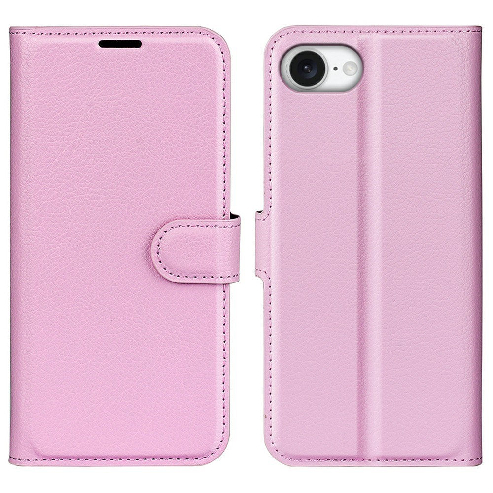 EIDERWOOD iPhone 17e / 16e Kunstlæder Flip Cover m. Kortholder & Ståfunktion - Lyserød