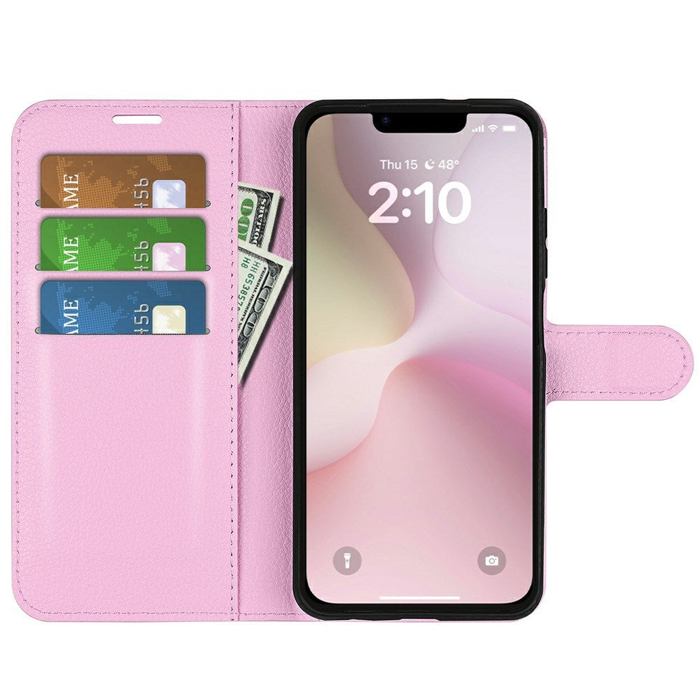 EIDERWOOD iPhone 17e / 16e Kunstlæder Flip Cover m. Kortholder & Ståfunktion - Lyserød