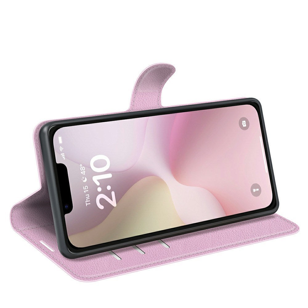 EIDERWOOD iPhone 17e / 16e Kunstlæder Flip Cover m. Kortholder & Ståfunktion - Lyserød