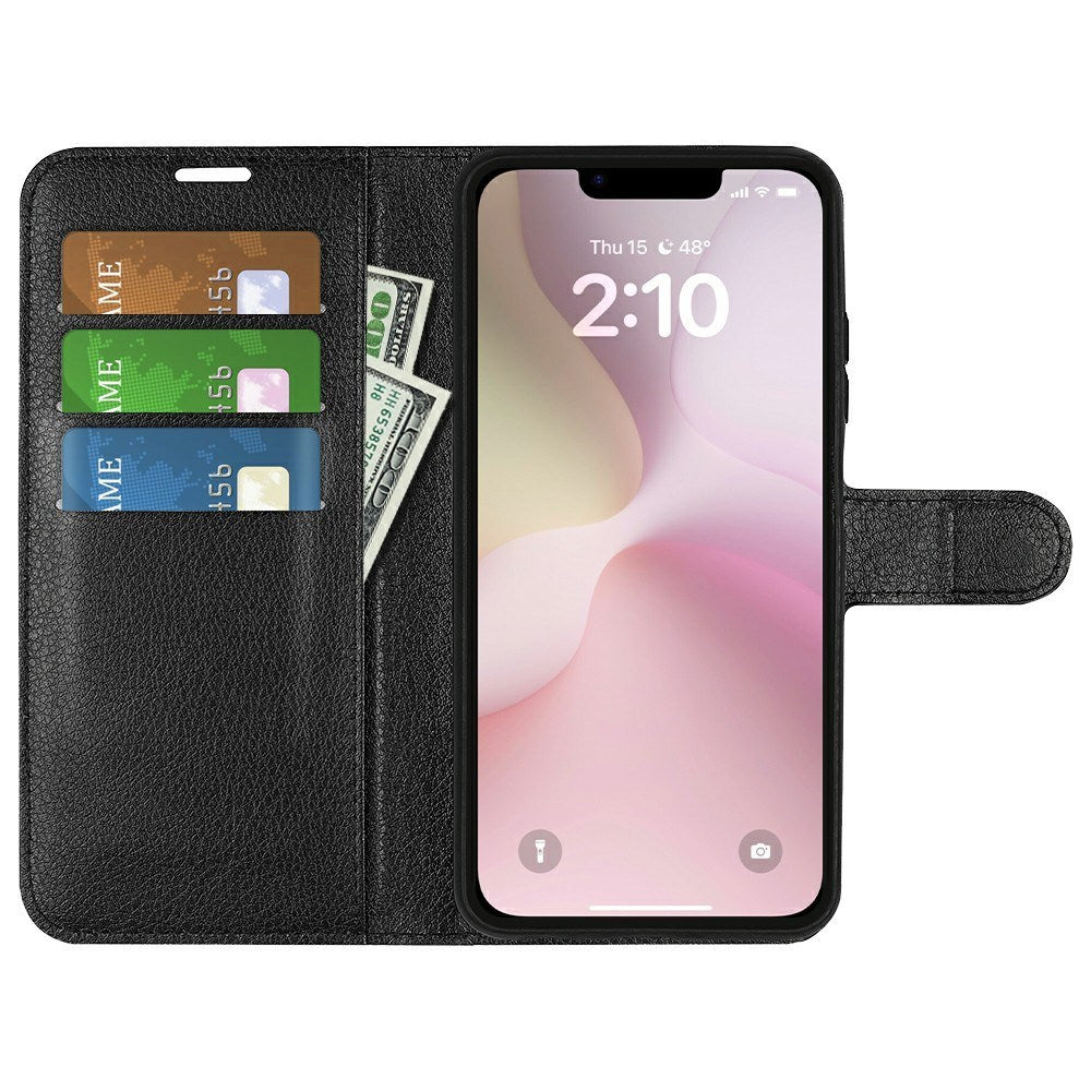 EIDERWOOD iPhone 17e / 16e Kunstlæder Flip Cover m. Kortholder & Ståfunktion - Sort