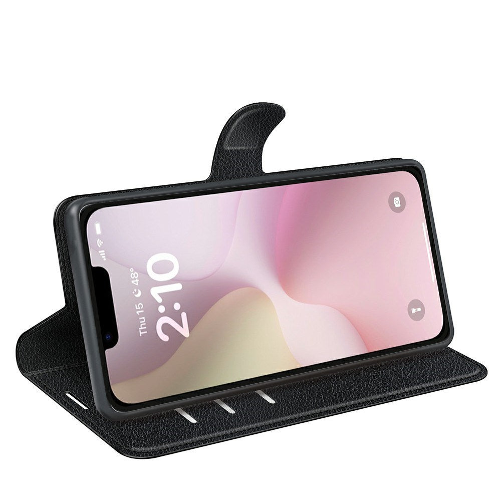 EIDERWOOD iPhone 17e / 16e Kunstlæder Flip Cover m. Kortholder & Ståfunktion - Sort