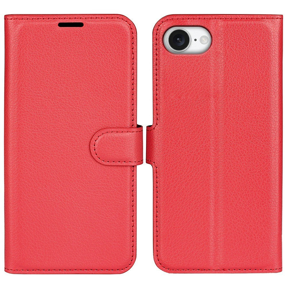 EIDERWOOD iPhone 17e / 16e Kunstlæder Flip Cover m. Kortholder & Ståfunktion - Rød