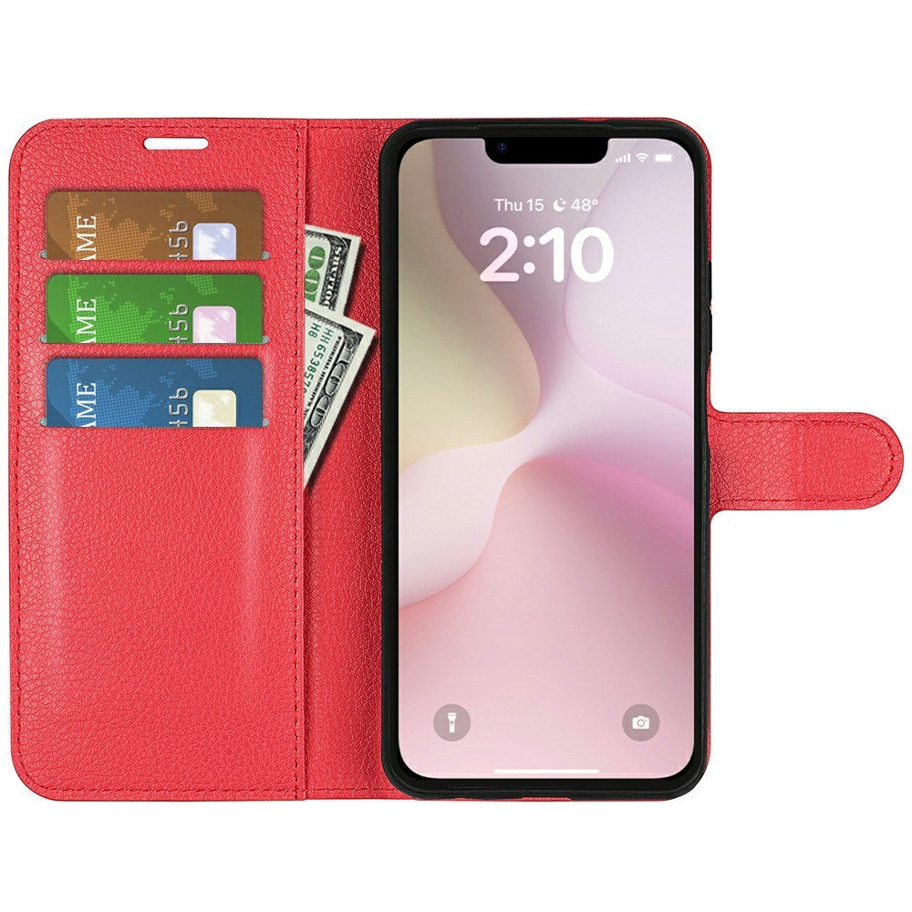 EIDERWOOD iPhone 17e / 16e Kunstlæder Flip Cover m. Kortholder & Ståfunktion - Rød