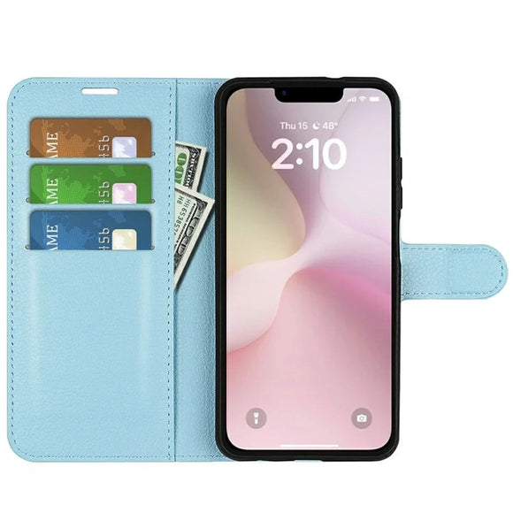 EIDERWOOD iPhone 17e / 16e Kunstlæder Flip Cover m. Kortholder & Ståfunktion - Blå