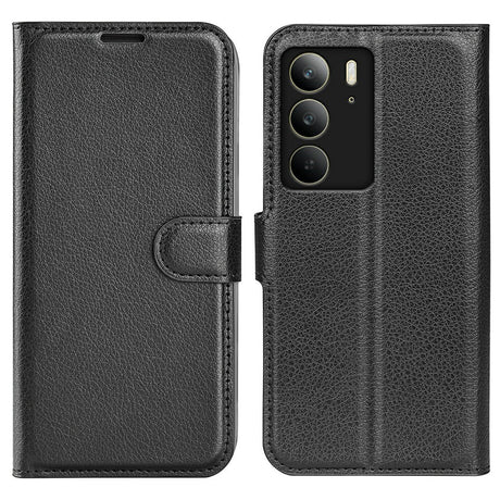 EIDERWOOD Realme C75 Kunstlæder Flip Cover m. Kortholder & Ståfunktion - Sort