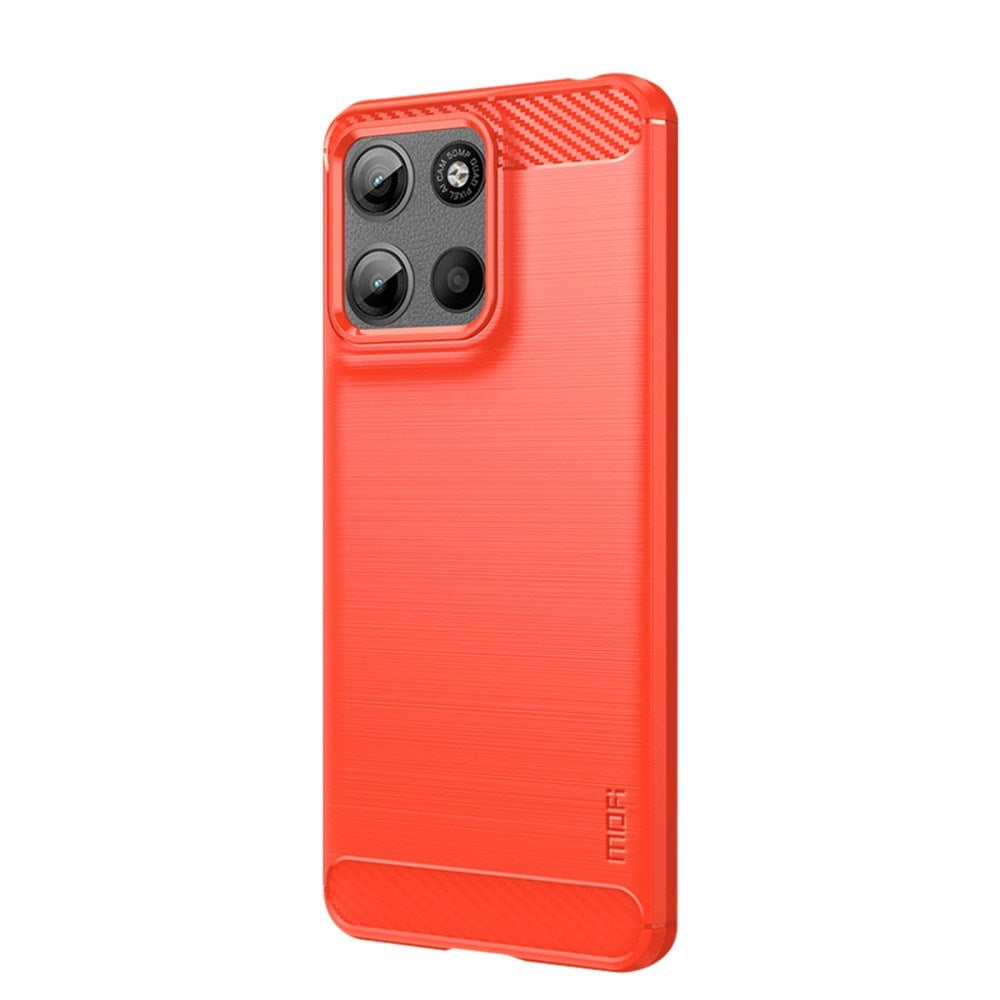 Motorola Moto G17 Power / G17 / G15 MOFI Brushed Carbon Fiber Fleksibelt Plastik Cover - Rød