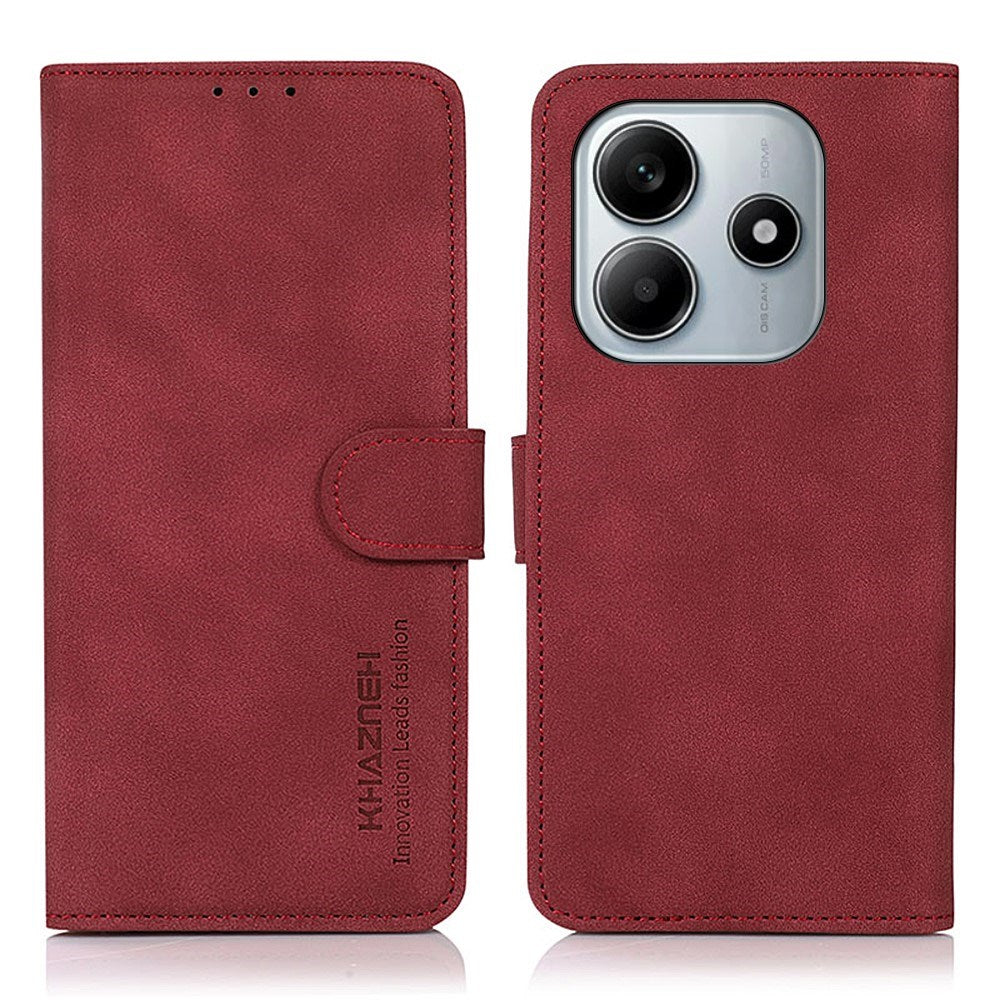 Xiaomi Redmi Note 14 (5G) KHAZNEH Kunstlæder Flip Cover m. Kortholder & Ståfunktion - Rød